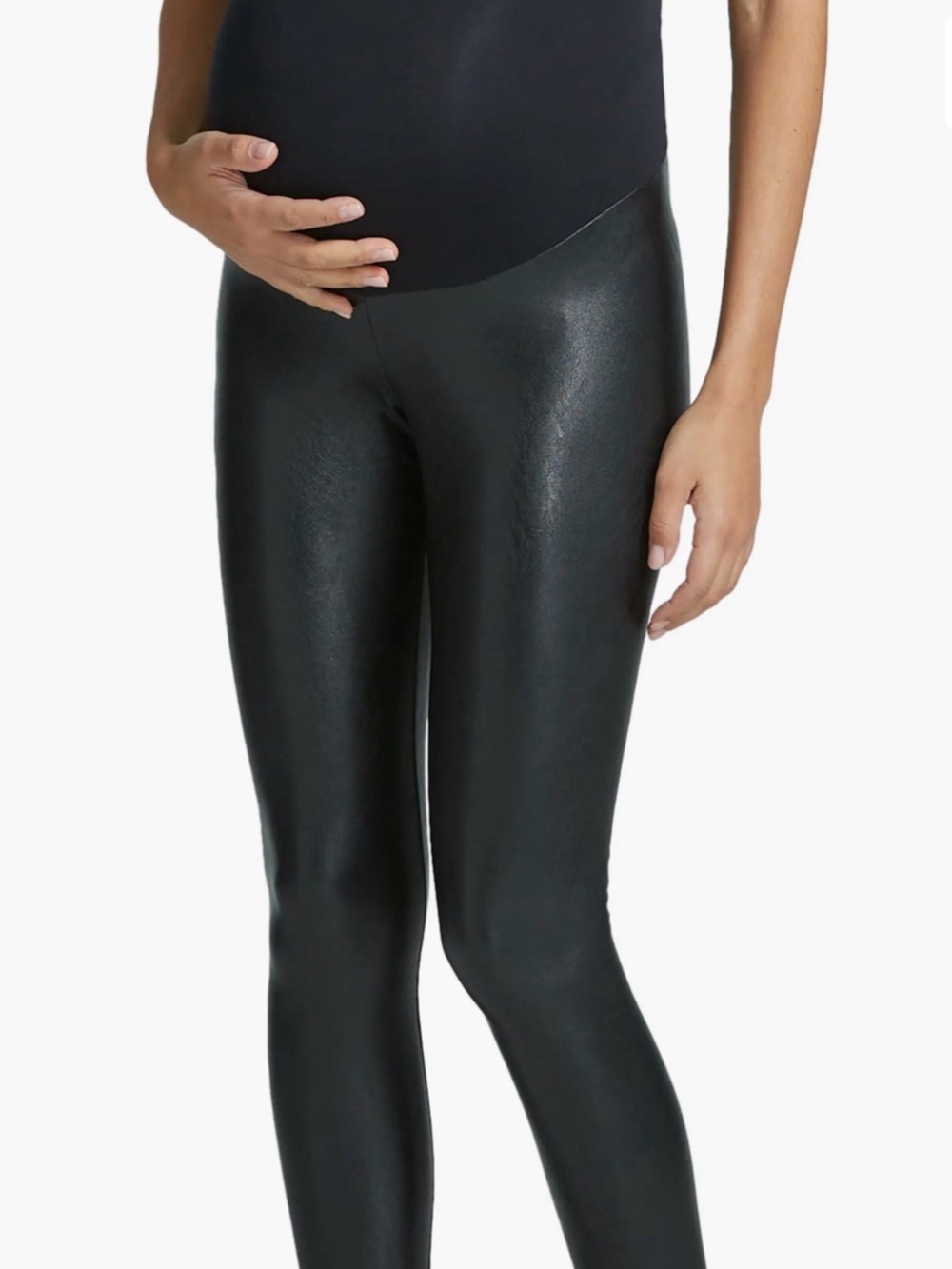 Spanx Mama Maternity Faux Leather Leggings Size Small Black Sleek Stretch Edgy